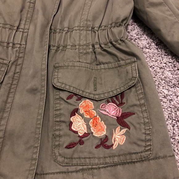 Floral Olive Green Military Girls Jacket - Picture 3 of 7